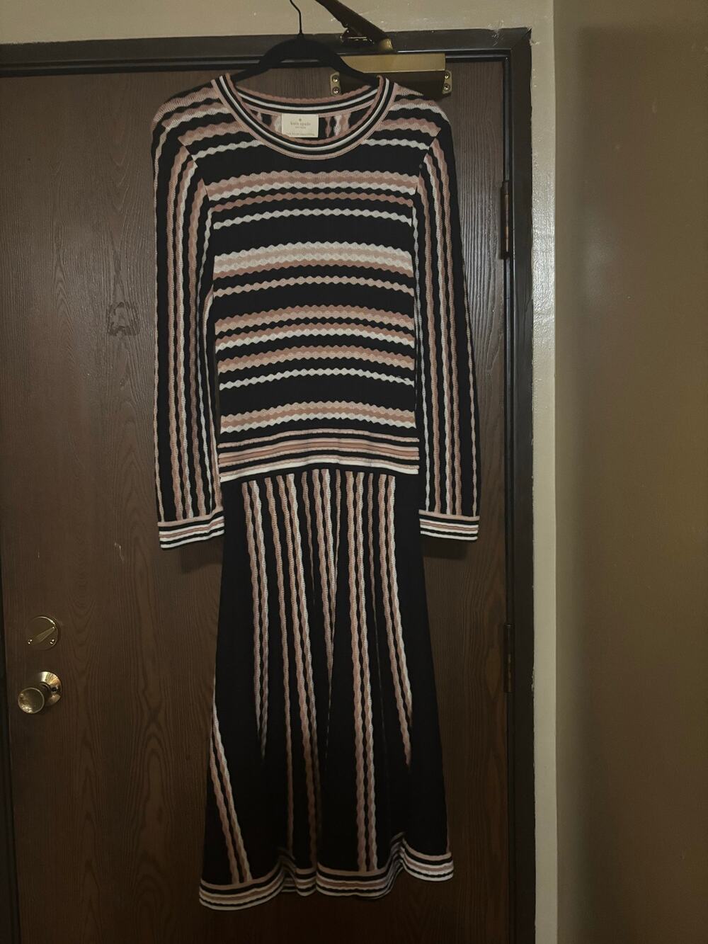 NWOT Kate Spade Black Striped Cotton/ Cashmere Fall/ Winter Preppy Sweater Dress